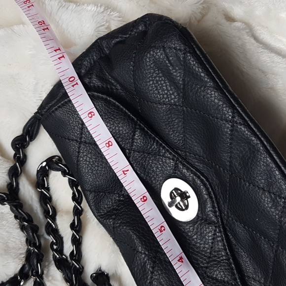 Crossbody Black Quilted Purse w/ metal clasp & vegan leather chain strap | Small - Picture 14 of 16